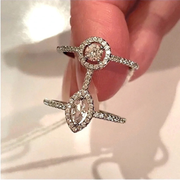 DOUBLE CONNECTED RING
STERLING SILVER MARQUE AND BRILLIANT
CUT WHITE SAPPHIRE 8 - Picture 2 of 9